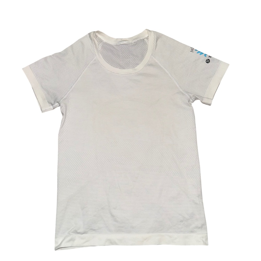 Lululemon Swiftly Tech SS 2.0 Women 4 White Atlanta 10K Tour Excellent Striped